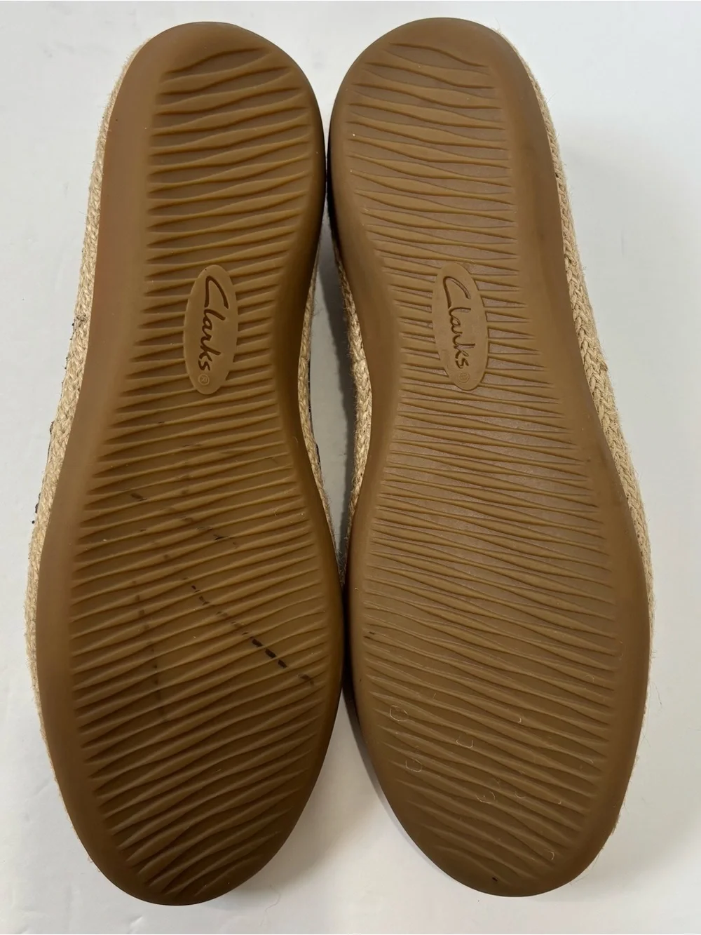 CLARKS Tan Leopard Print Suede Danelly Sky Espadrille Perforated Slip On Flats